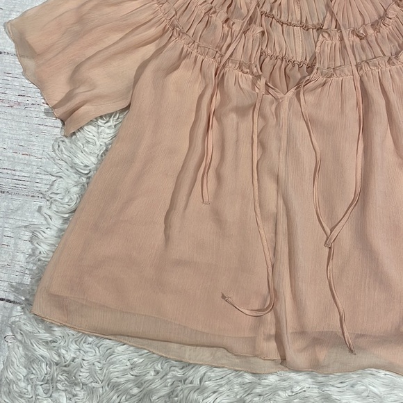 Zara Peach Chiffon Tiered Tie Blouse - Picture 4 of 8